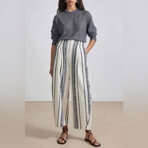 Apiece Apart Bari Crop Trouser - Cream Bold Stripe size 2